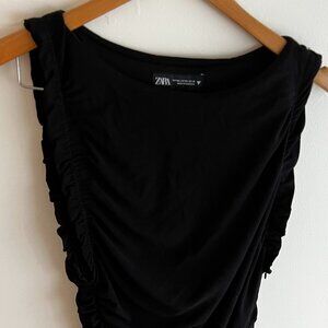 Zara Black Ruched Maxi Dress | Sleeveless Bodycon Evening Dress